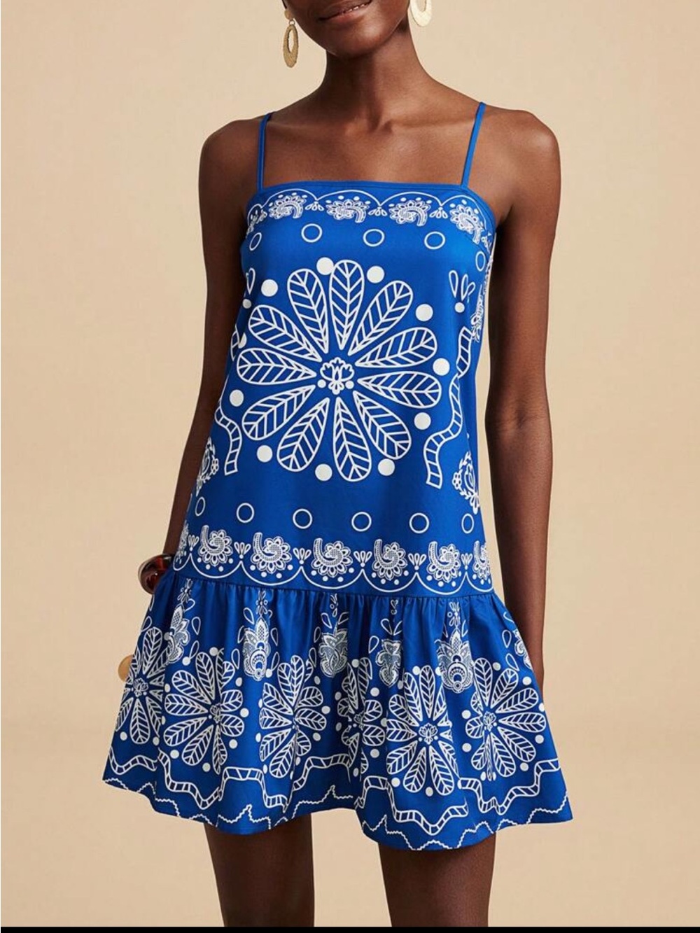 Blue Floral Bandana-Print Spaghetti Strap Dress